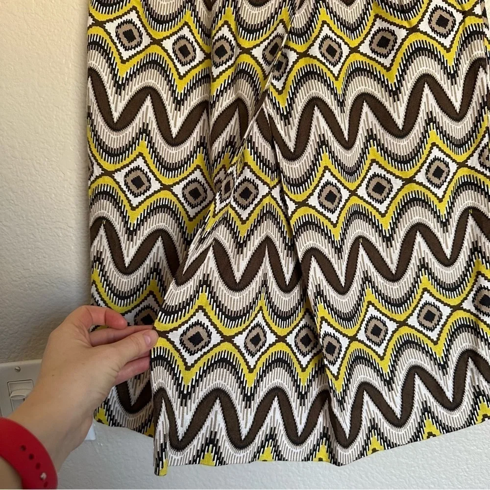 Tory Burch 100% Linen Yellow Mirrored with Pockets Midi Skirt Size 2